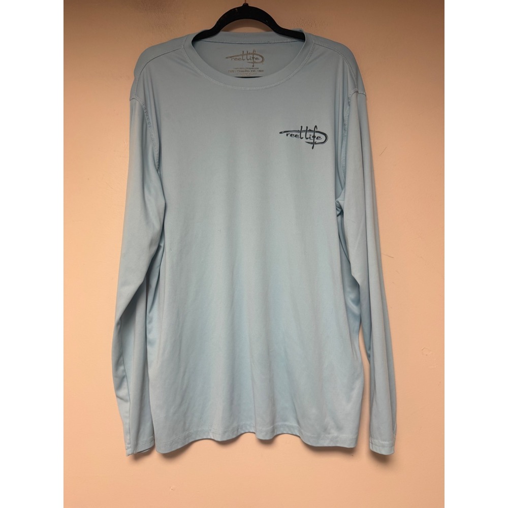 Reel Life‎ Performance Tee Mens XXL Light Blue Excellent Raised On The Water